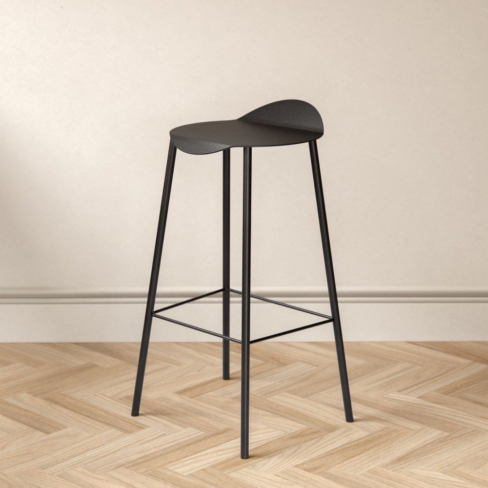 LIND DNA Flamingo Bull Leather Bar Stool 75cm, Black Steel/Black