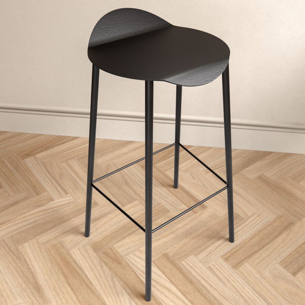 LIND DNA Flamingo Bull Leather Bar Stool 75cm, Black Steel/Black