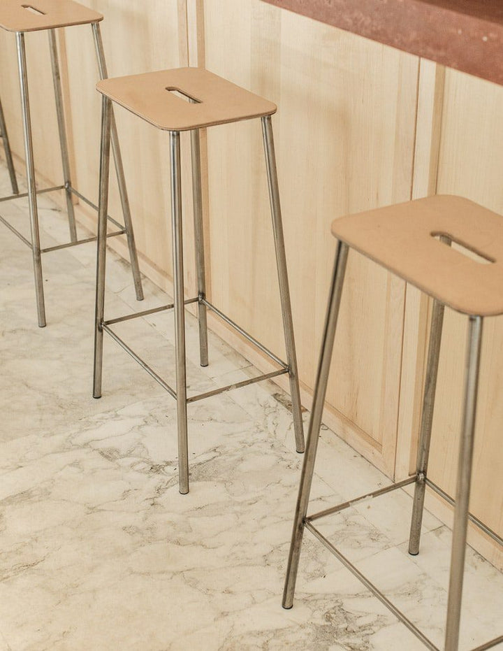 SHOWROOM SAMPLE | FRAMA Adam Counter Stool, Natural Leather/Raw Steel, H65cm