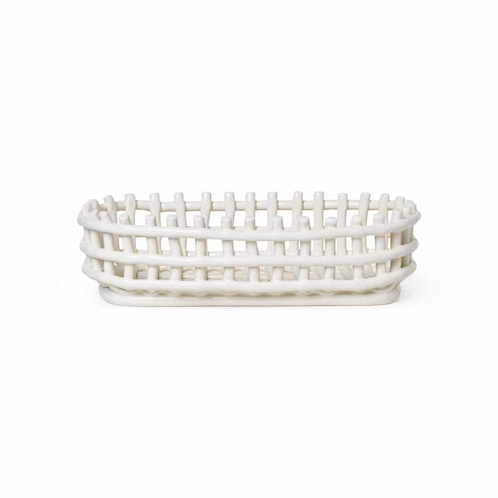 ferm LIVING Ceramic Basket Oval, Off-white