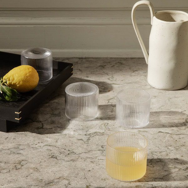 ferm LIVING Ripple Low Glasses, Clear (Set of 4)