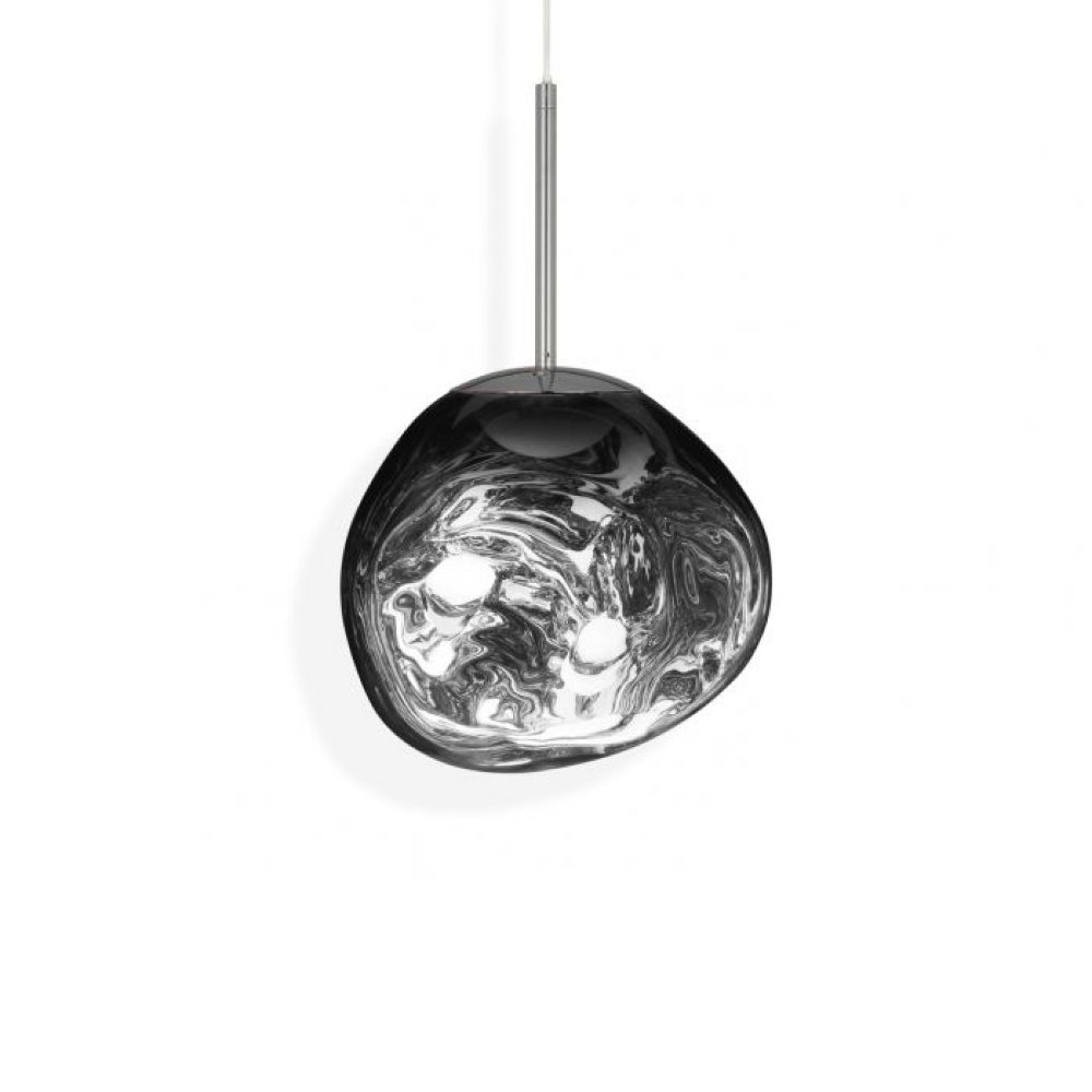 The TOM DIXON Melt Mini Pendant Light, Chrome LED, 28cm on a White Background