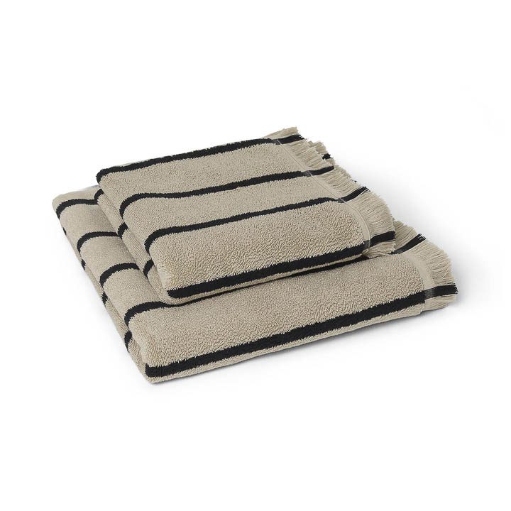 ferm LIVING Alee Hand Towel 50x100cm, Sand/Black