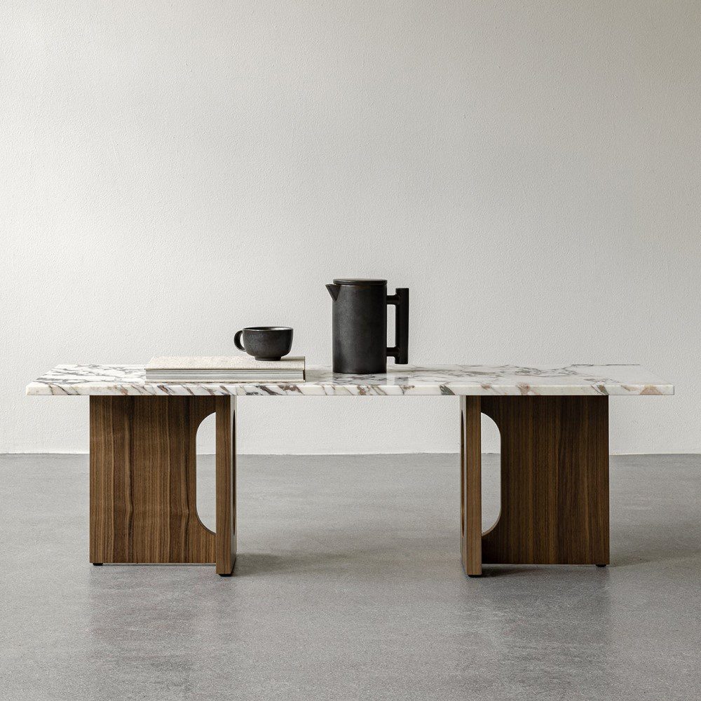 PRE-ORDER | AUDO CPH (Ex MENU) Androgyne Lounge Table, 120x45cm, Walnut Base, Calacatta Viola Marble Table Top