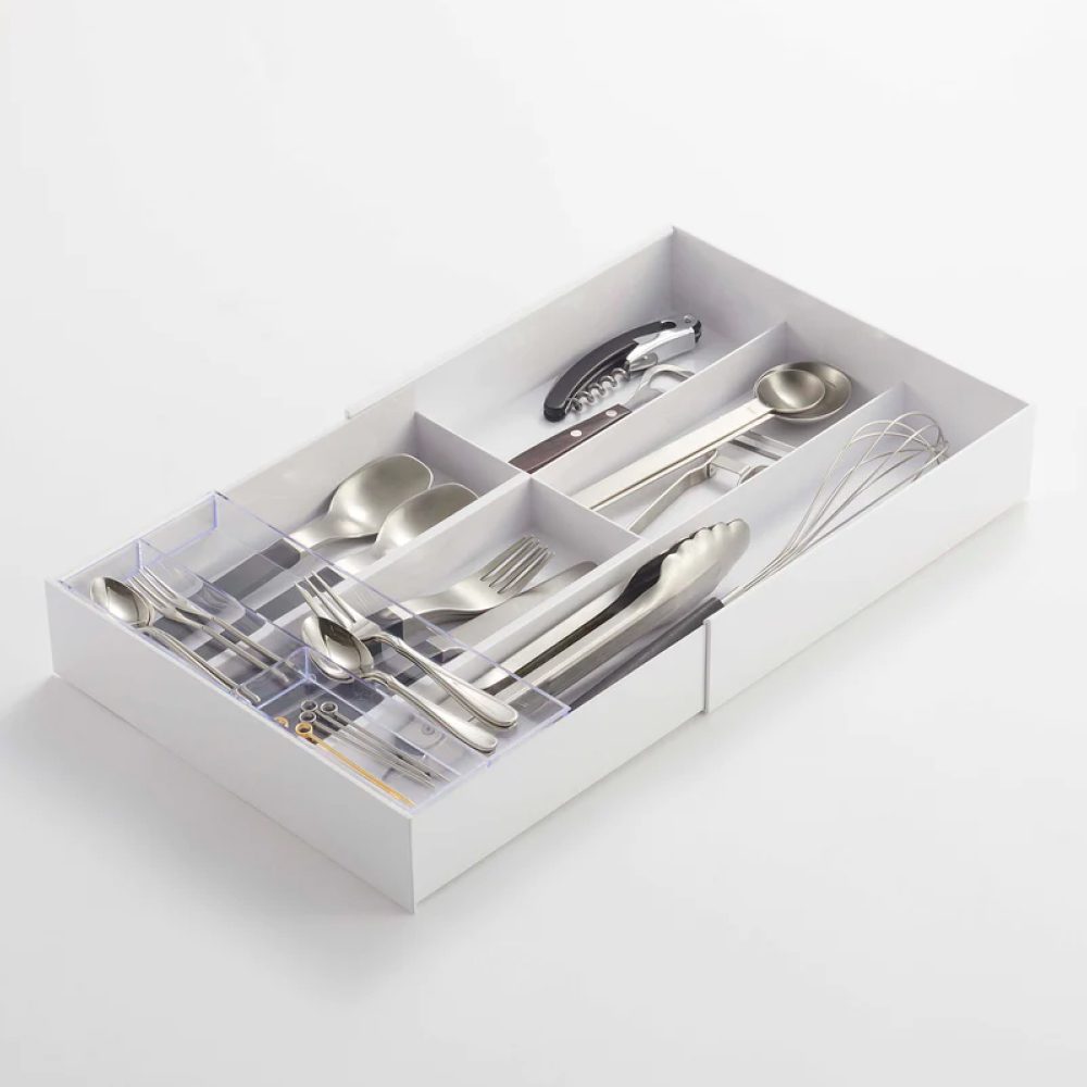 YAMAZAKI Tower Expandable Cutlery Drawer Organizer, White