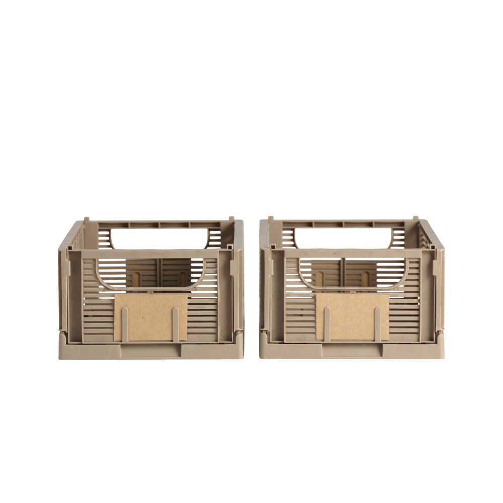 DESIGNSTUFF Linear Collapsible Crate, S, 25x16cm, Taupe (Set of 2)