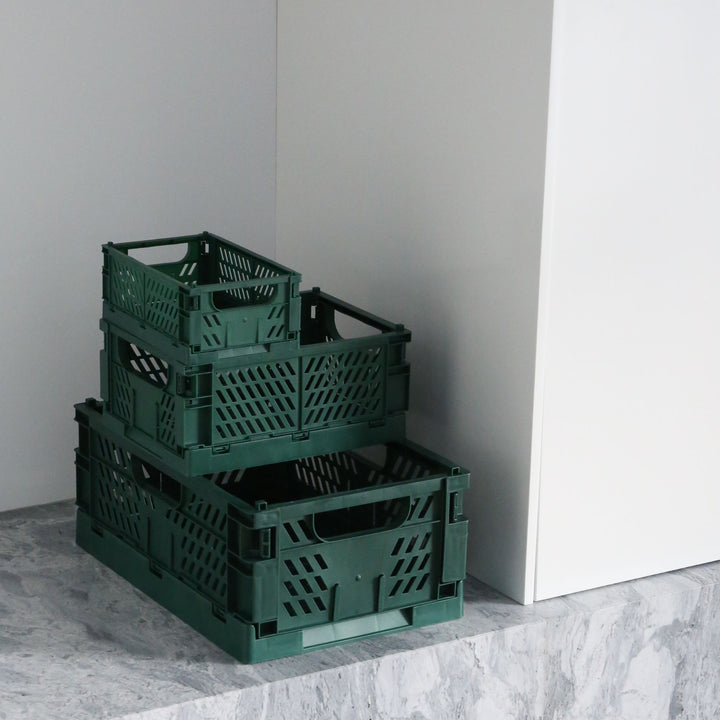 DESIGNSTUFF Slant Collapsible Crate, S, 25x16cm, Deep Green (Set of 2)