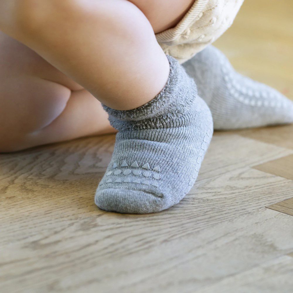 GOBABYGO Cotton Non-Slip Socks, Grey Melange