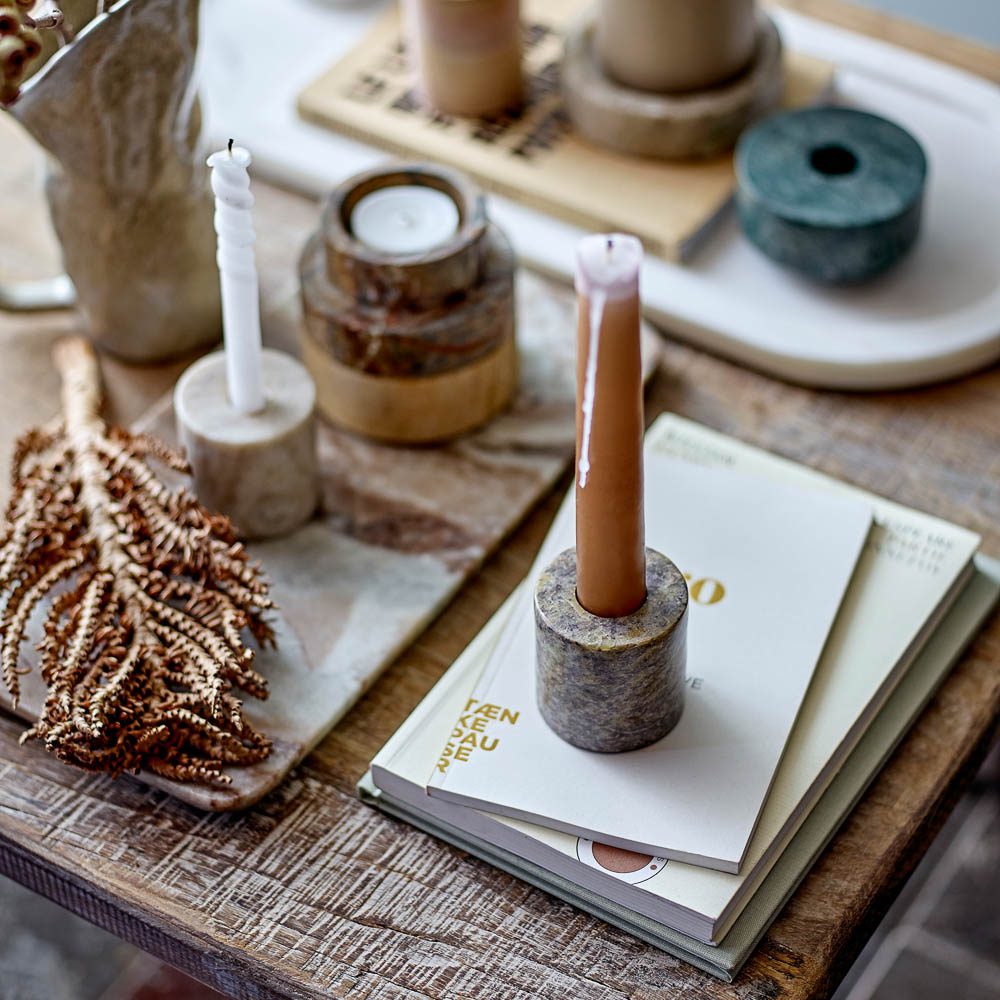 A style photo of a decor Manuela tray made from marble with candle holders.