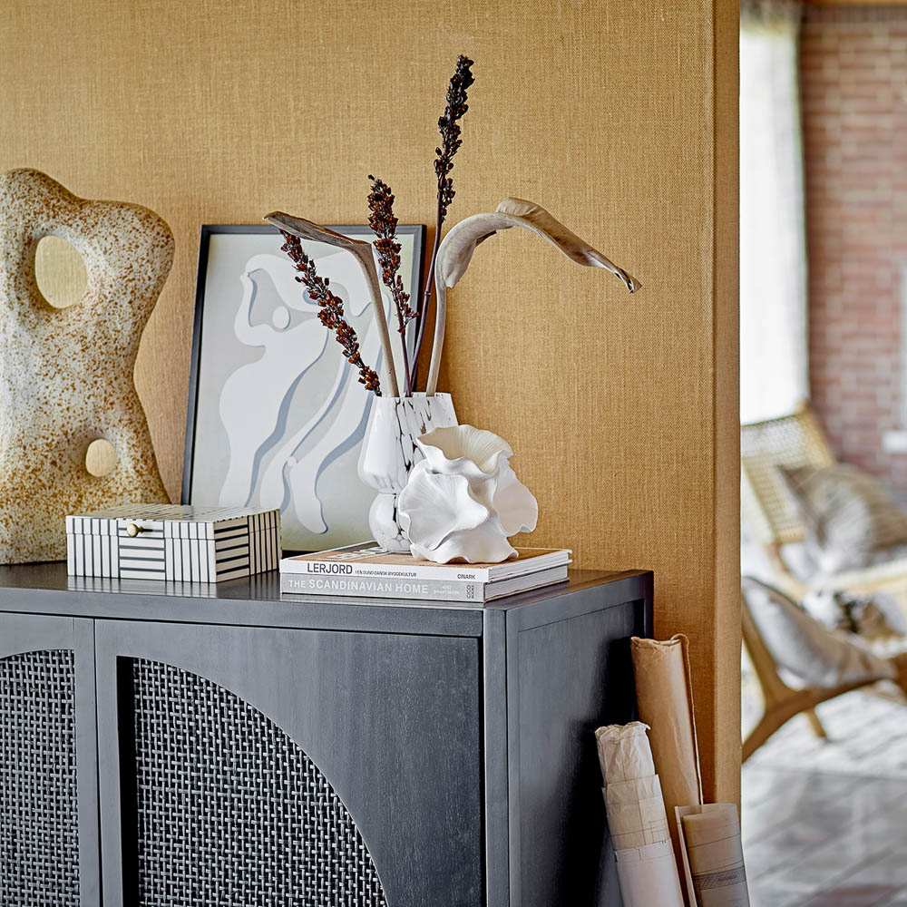 A lifestyle image of Raheen Deco on the hallway table, made from 100% stoneware