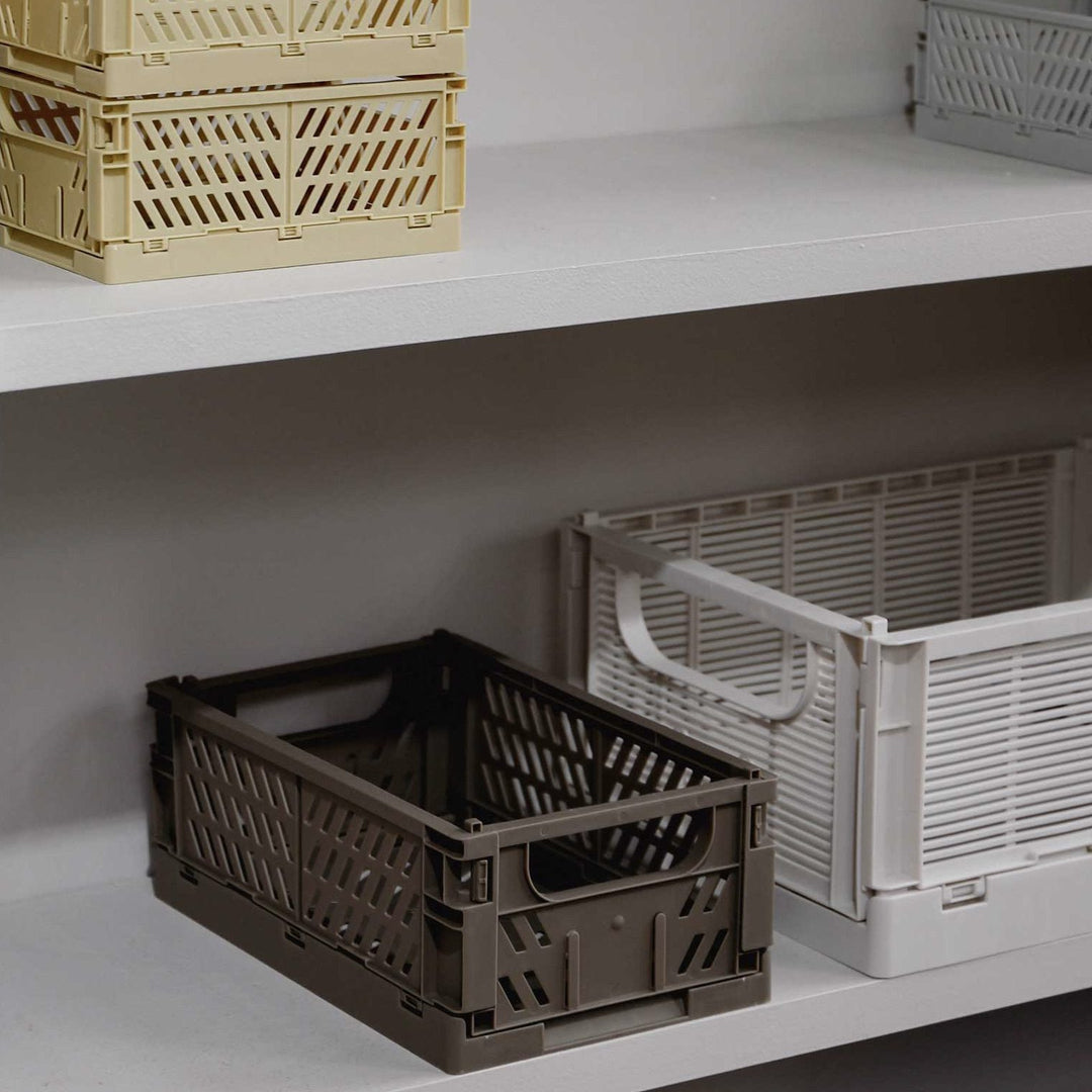 DESIGNSTUFF Linear Collapsible Crate, S, 25x16cm, Taupe (Set of 2)