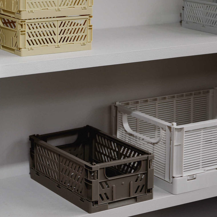 DESIGNSTUFF Linear Collapsible Crate, S, 25x16cm, Taupe (Set of 2)