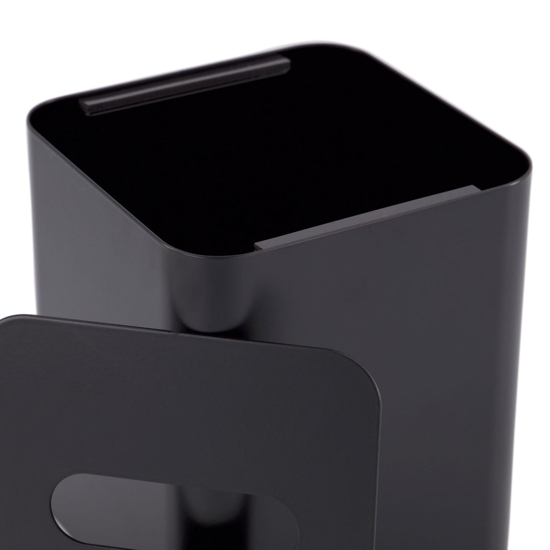 DESIGNSTUFF Square Tissue Box w/ Metal Lid, Black/Black