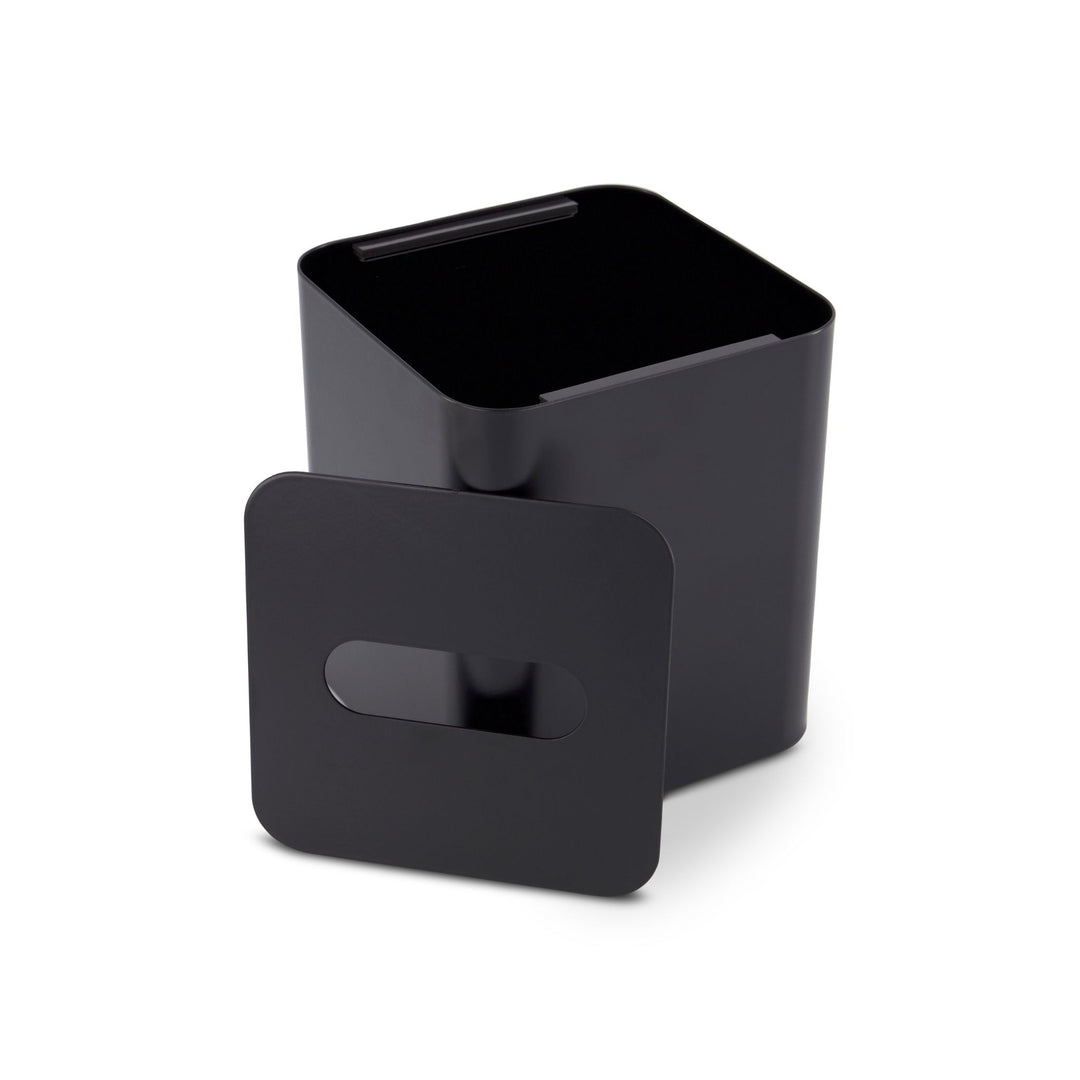 DESIGNSTUFF Square Tissue Box w/ Metal Lid, Black/Black