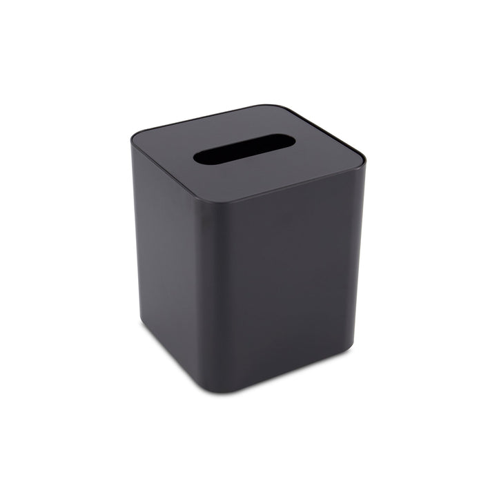 DESIGNSTUFF Square Tissue Box w/ Metal Lid, Black/Black