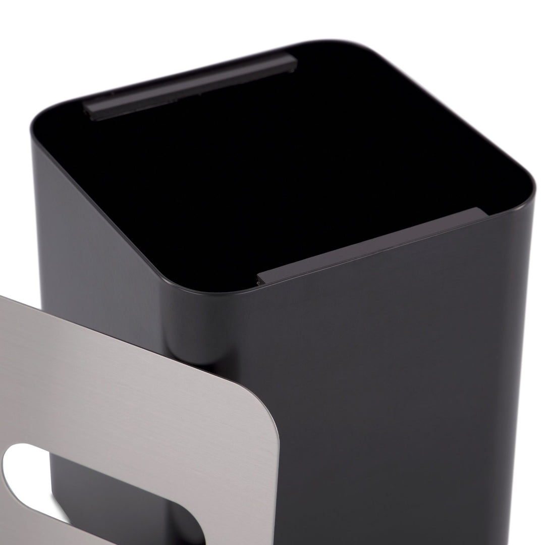 DESIGNSTUFF Square Tissue Box w/ Metal Lid, Black/Brushed Steel