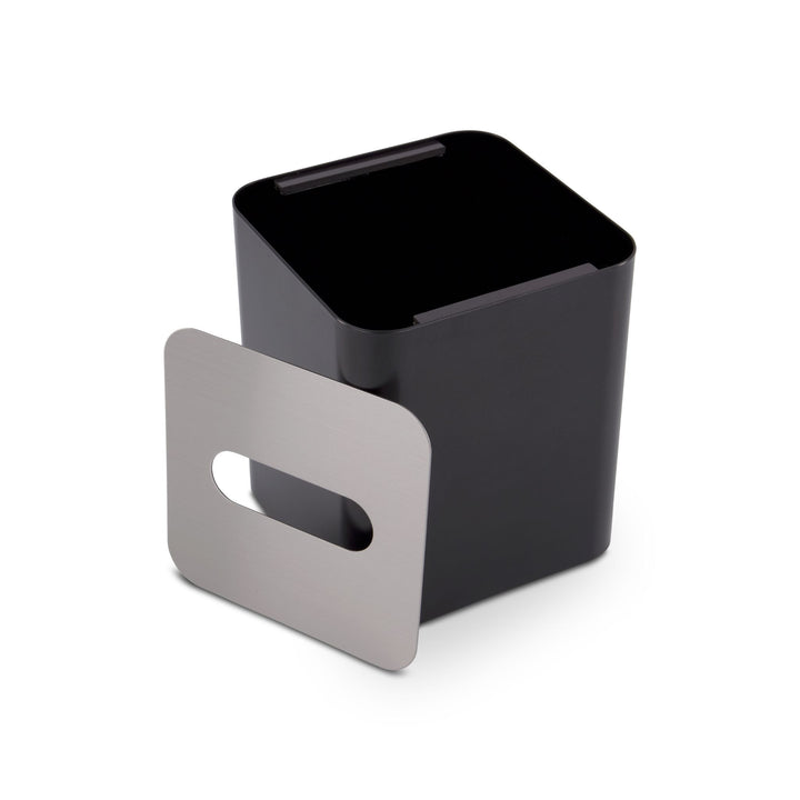 DESIGNSTUFF Square Tissue Box w/ Metal Lid, Black/Brushed Steel