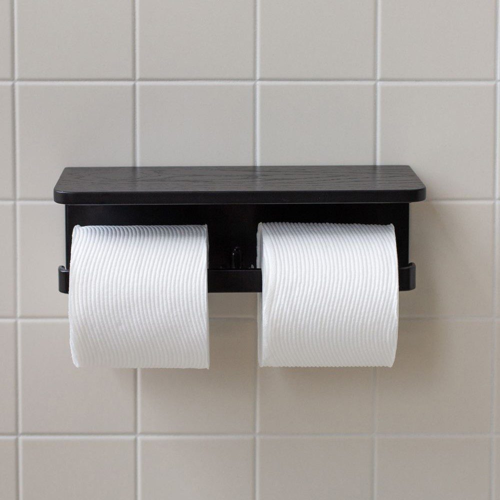 DESIGNSTUFF Toilet Roll Holder w/Shelf Dual, Black