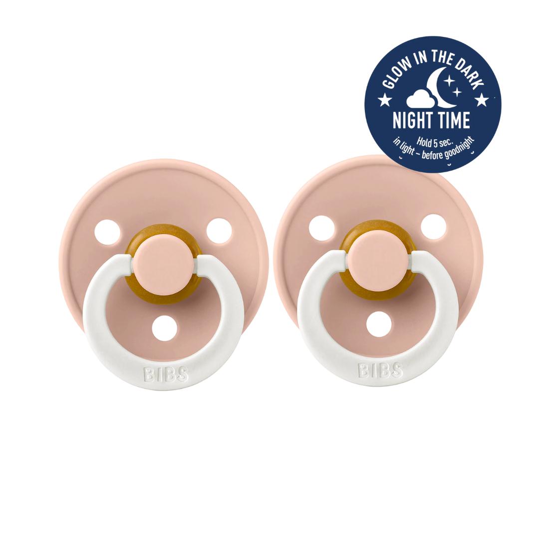 BIBS Colour Night Glow Pacifier/Dummy, Blush (Set of 2)