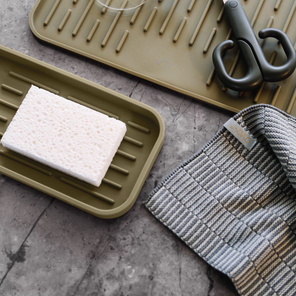 DESIGNSTUFF Sink Tray and Sponge Holder Silicone, Khaki