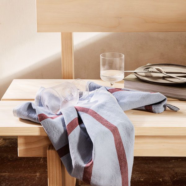 ferm LIVING Hale Kitchen Tea Towel, Faded Blue/Burgundy