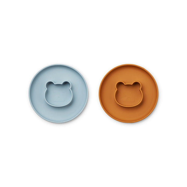 LIEWOOD Gordon Plate Silicone Mr Bear Sea Blue/Mustard Mix (2 Pack)