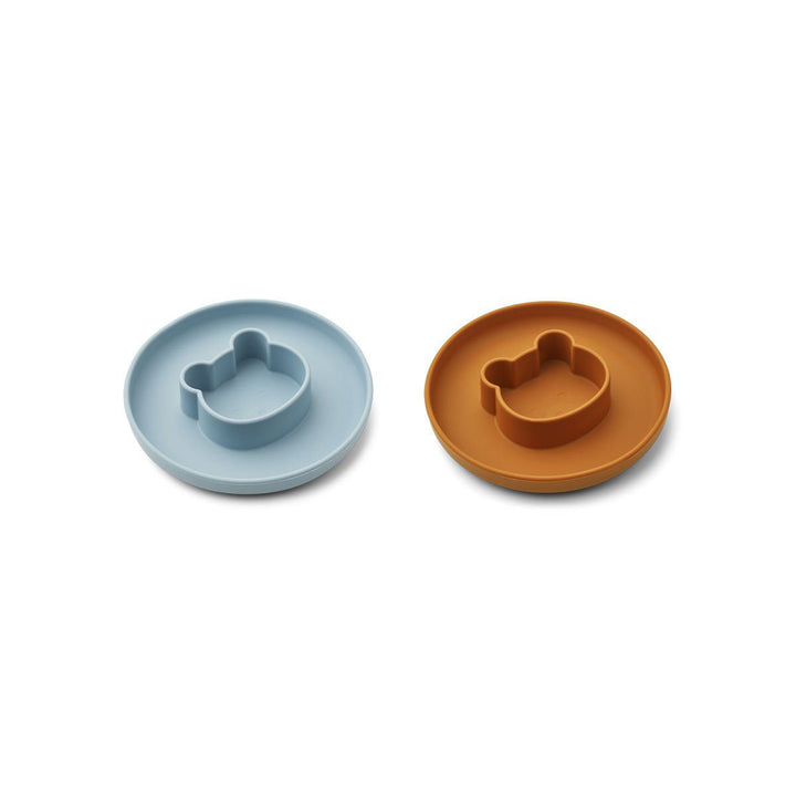 LIEWOOD Gordon Plate Silicone Mr Bear Sea Blue/Mustard Mix (2 Pack)