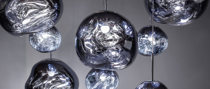 Multiple TOM DIXON Melt Mini Pendant Light, Smoke LED 28cm hanging from the ceiling