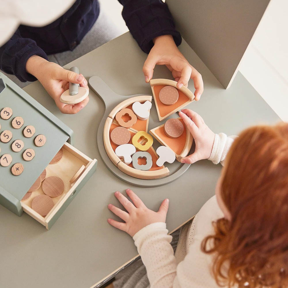 Flexa wooden toy cash register is everything your child needs to role play a real shopping transaction.