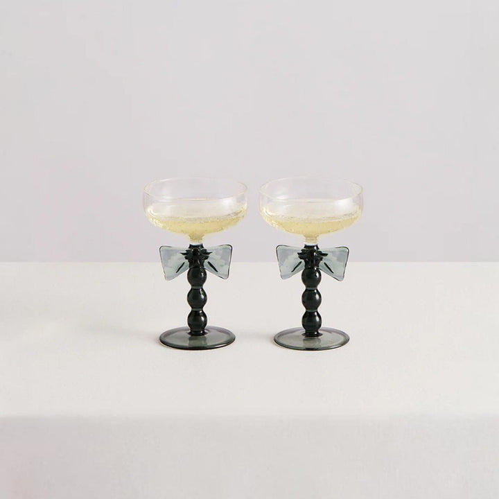 MAISON BALZAC Black Bow Coupes, Clear/Smoke (Set of 2)