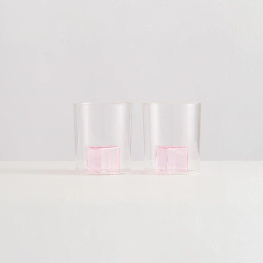 MAISON BALZAC Pink Ice Gobelets, Clear/Pink (Set of 2)