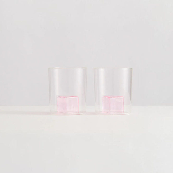 MAISON BALZAC Pink Ice Gobelets, Clear/Pink (Set of 2)