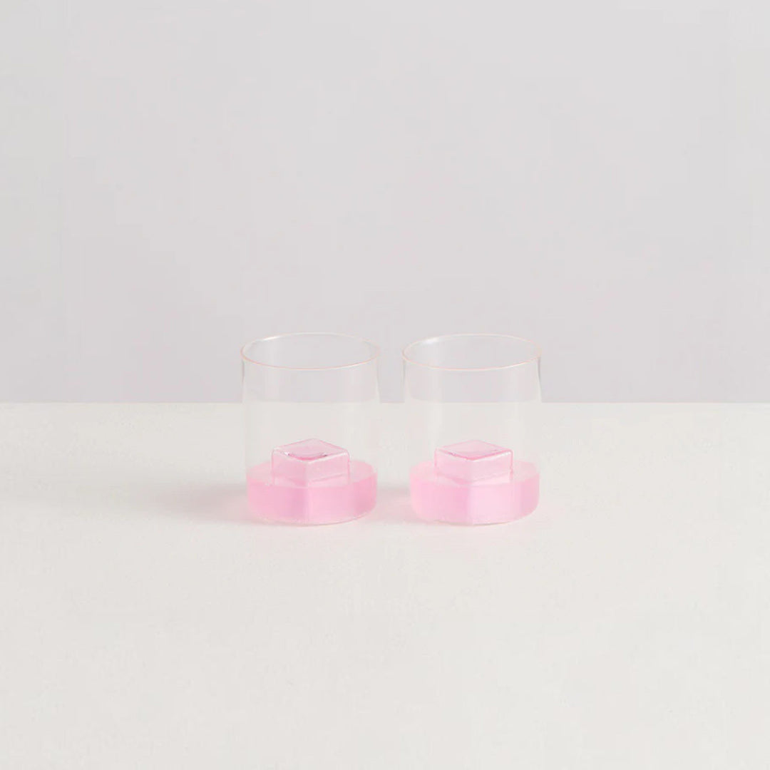 MAISON BALZAC Pink Ice Gobelets, Clear/Pink (Set of 2)