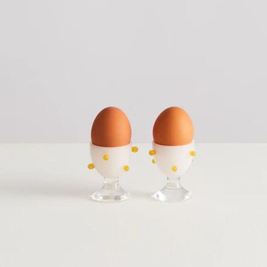 MAISON BALZAC Pomponette Egg Cups, Clear/White/Yellow (Set of 2)