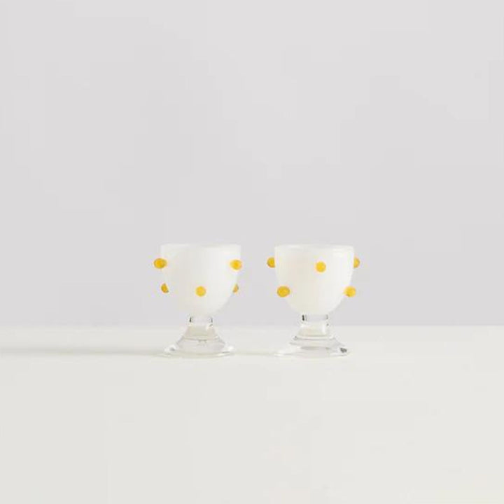 MAISON BALZAC Pomponette Egg Cups, Clear/White/Yellow (Set of 2)