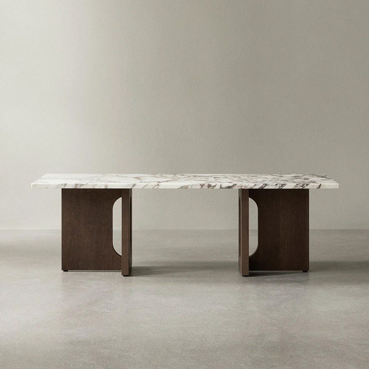 PRE-ORDER | AUDO CPH (Ex MENU) Androgyne Lounge Table, 120x45cm, Dark Stained Oak Base, Calacatta Viola Marble Table Top