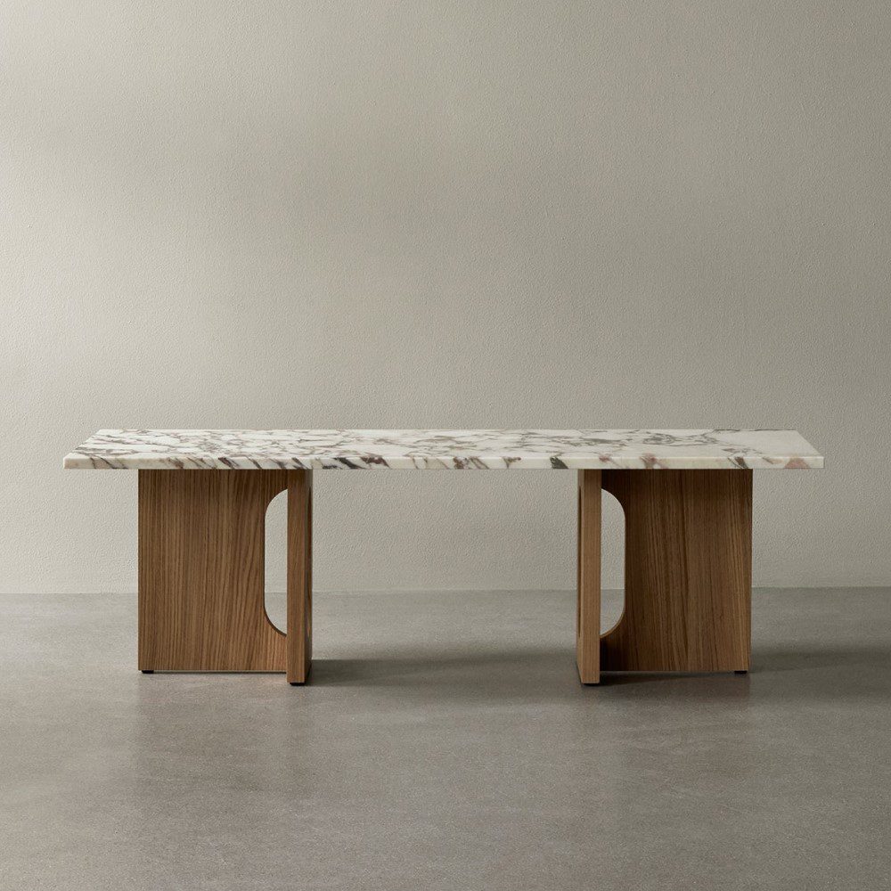 PRE-ORDER | AUDO CPH (Ex MENU) Androgyne Lounge Table, 120x45cm, Walnut Base, Calacatta Viola Marble Table Top