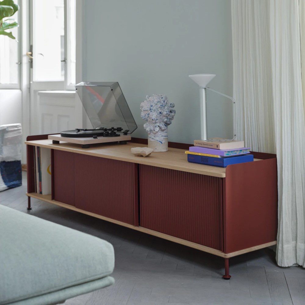 PRE-ORDER | MUUTO Enfold Sideboard (L) 186 x (W) 45 x (H) 48 cm, Oak/Deep Red