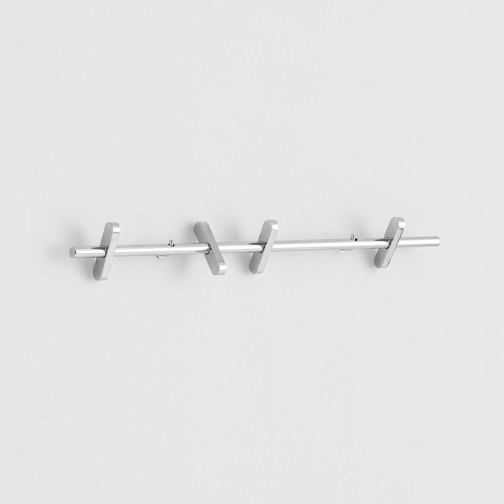 A packshot of Moebe coat rack with 4 pegs in chrome.