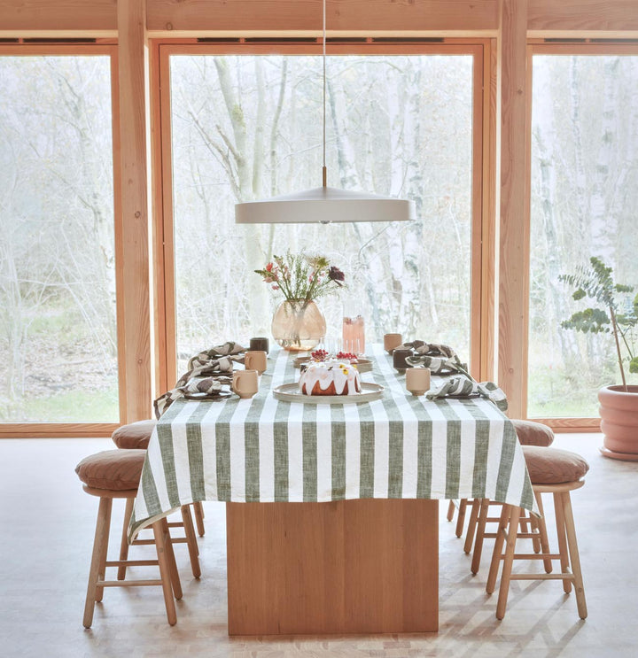 OYOY Striped Tablecloth, Olive, 200 x 140 cm