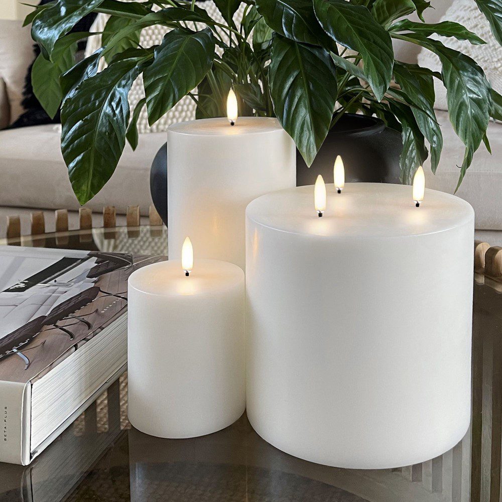 UYUNI LIGHTING Flameless Pillar Candle, Nordic White, W7.8 x H20cm