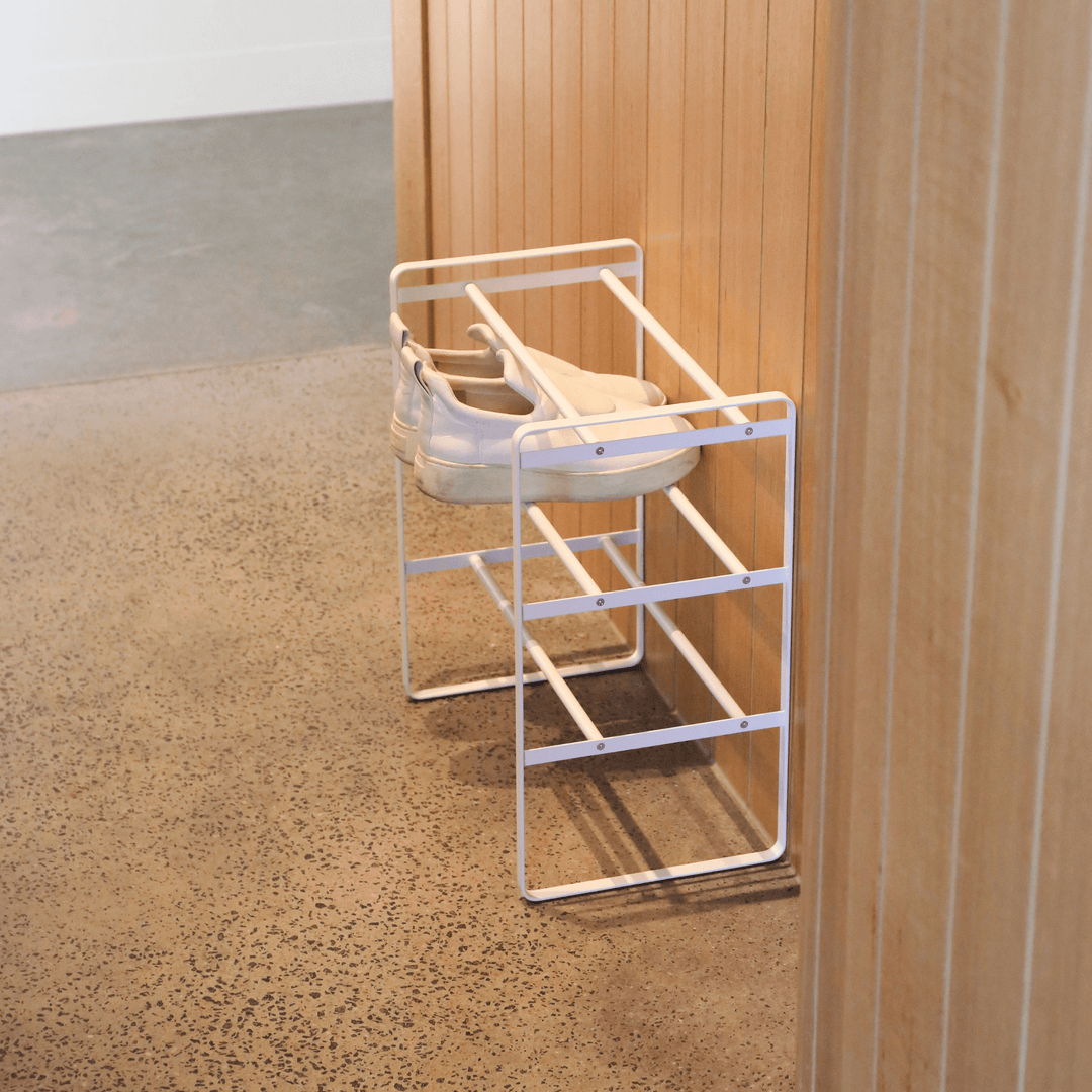 YAMAZAKI Frame Extendable Shoe Rack, 3 Tier, White