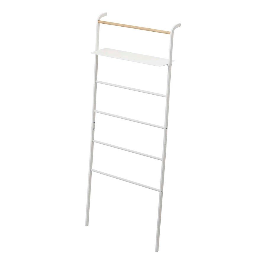 Yamazaki Tower leaning ladder and shelf in white