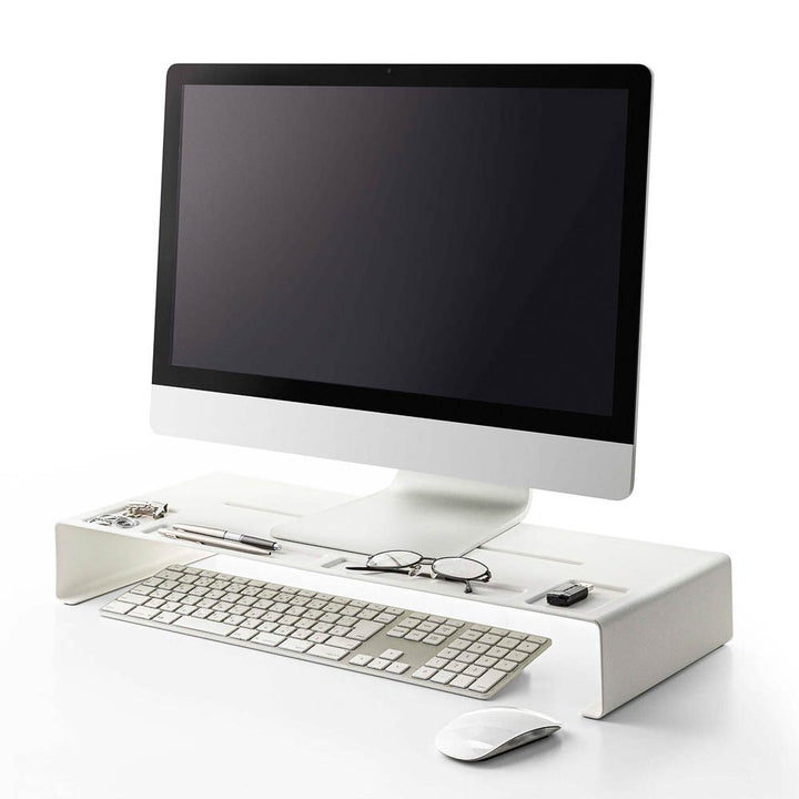 A desktop organiser in white made from steel by Japanese brand Yamazaki.