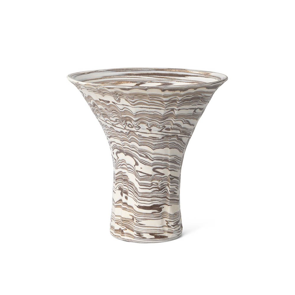 A packshot of blend vase made by skillfull artist from layered stoneware.