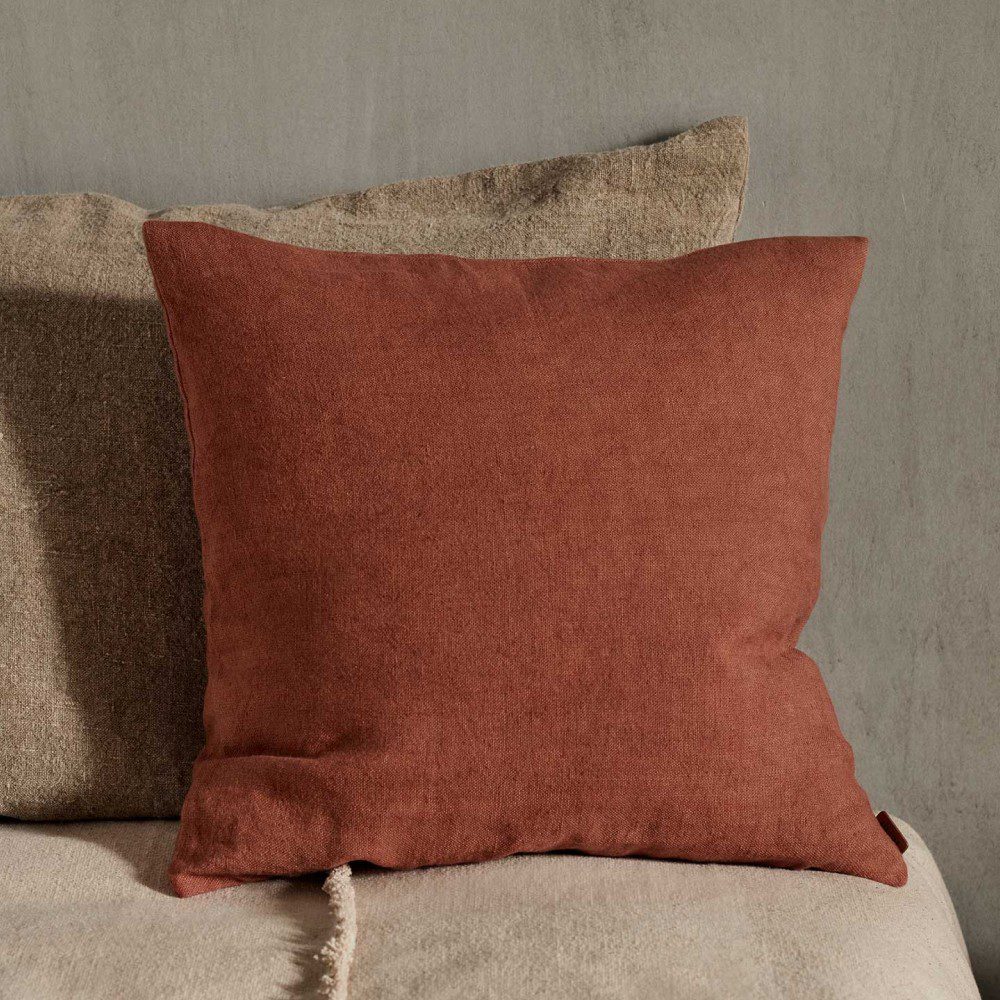 ferm LIVING Heavy Linen Cushion, Berry Red