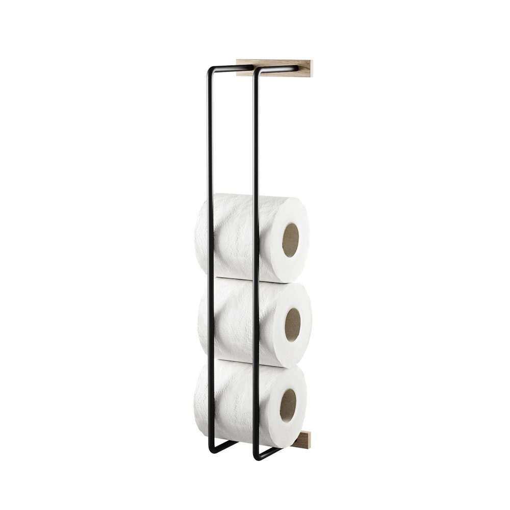 BY WIRTH Bathroom Hand Towel and Toilet Roll Rack, Black Oak/Black-36064