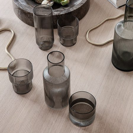 ferm LIVING Ripple Glasses Smoked Grey (Set of 4)-28530