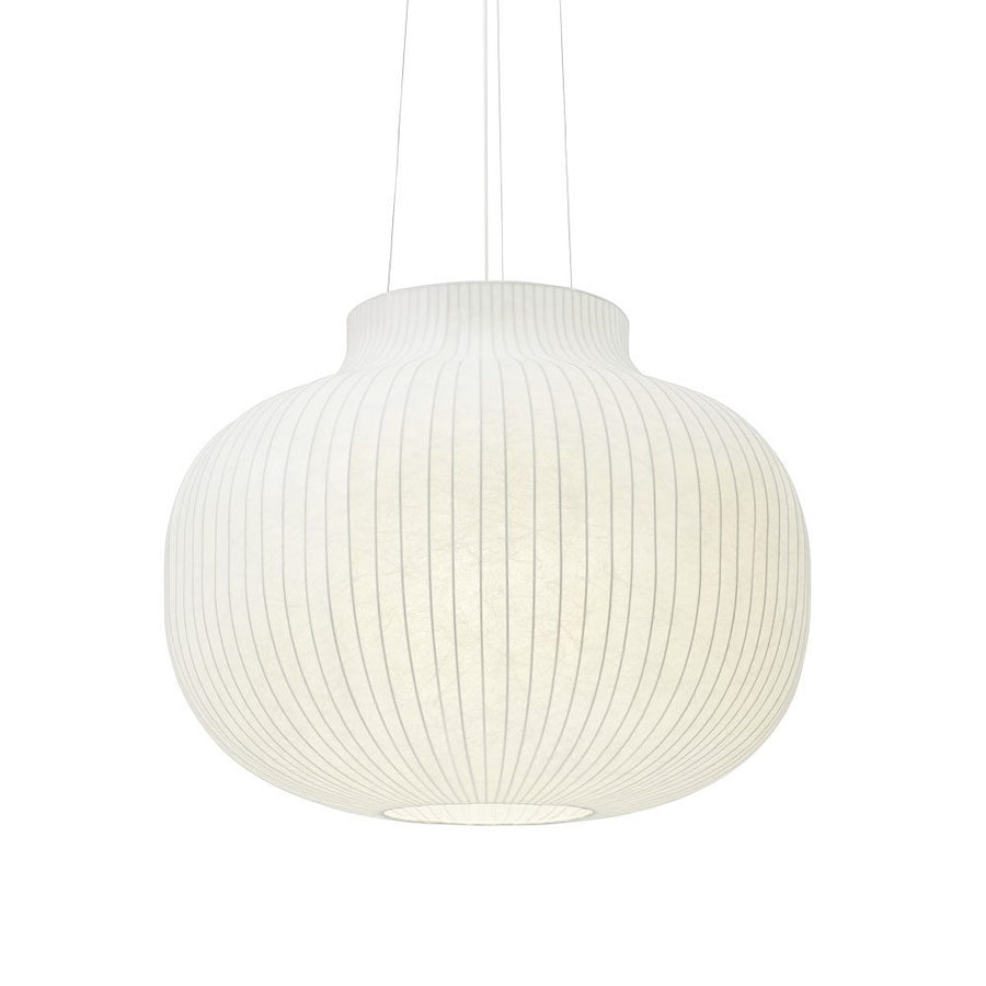 White MUUTO Strand Pendant Lamp hanging from the ceiling with a white background